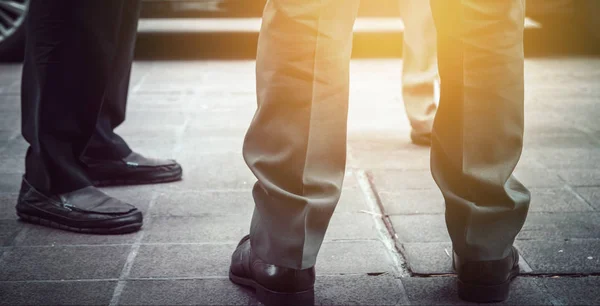 Closeup Business Man Leg Black Gery Pants Another Business Business — Stock Photo, Image