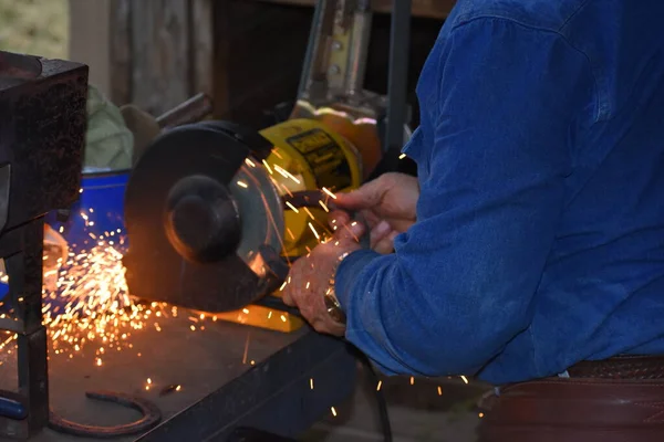 Man Working Grinder Sparks — Stock Photo, Image