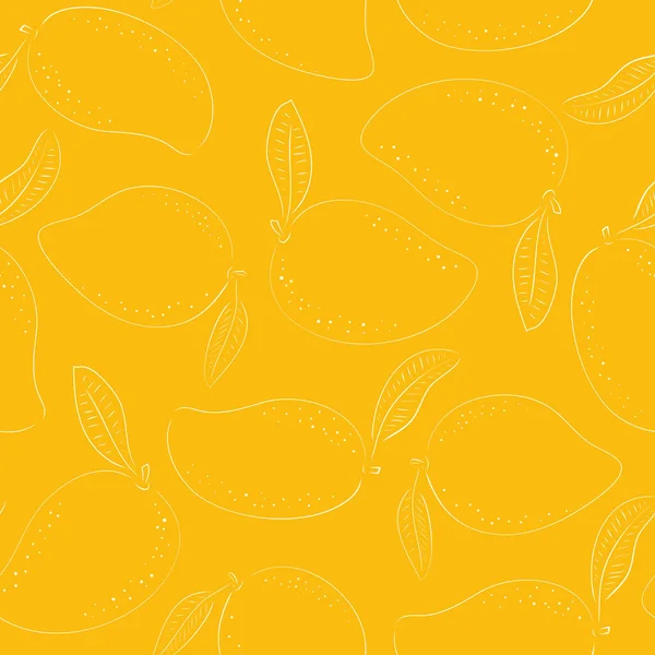 Mango deseni, doku ya da arka plan vektörsüz tasarım. Tropikal ve egzotik meyve çizimleri. Beyaz ve turuncu üzerine çizilmiş çizgi.
