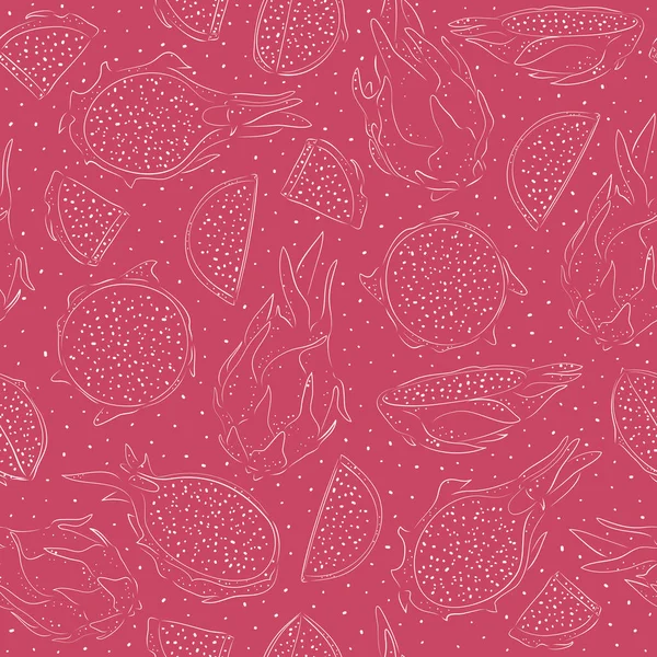 Απρόσκοπτη Μοτίβο Φρούτα Δράκου Φόντο Pitaya Χειροποίητη Διανυσματική Απεικόνιση Στυλ — Διανυσματικό Αρχείο