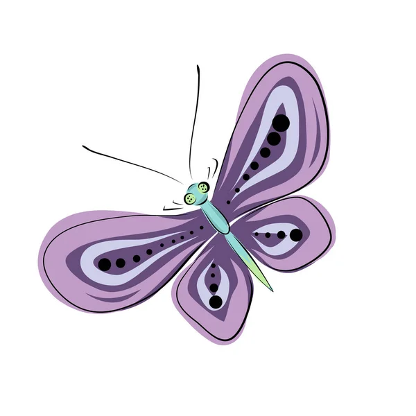 手绘飞蛾和蝴蝶彩色彩色矢量图解。丁香，紫色，粉红色，青色和绿松石色，带有黑线和黑点。孤立的因素. — 图库矢量图片