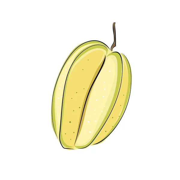 Καραμπόλα, φρούτο αστέρι. Ολόκληρο, κομμάτι. Πολύχρωμη συλλογή σκίτσο των τροπικών φρούτων που απομονώνονται σε λευκό φόντο. Το χέρι του Ντούντλ ζωγράφισε εικόνες φρούτων. Εικονογράφηση διανύσματος — Διανυσματικό Αρχείο