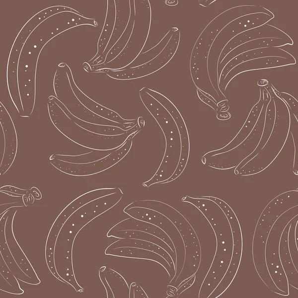 Patrón sin costura dibujado a mano de plátano aislado.Deliciosos objetos vegetarianos tropicales. Fondo de color marrón y chocolate. Lline. Textiles de frutas — Vector de stock