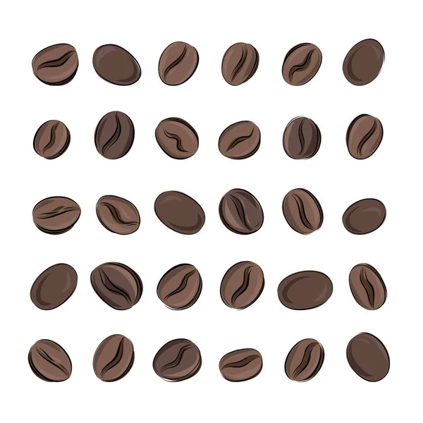 Set Gerösteter Kaffeebohnen Handskizze Und Kartonstil Braun Auf Weißem Hintergrund — Stockvektor