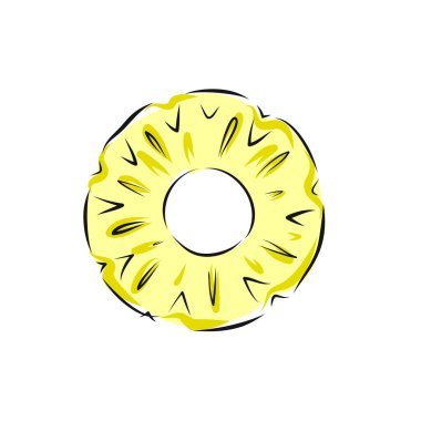 El çizimi tarzında ananas dilimlerinin vektör çizimi. Meyve dilimi. Robot resim. Beyaz arkaplandaki element.