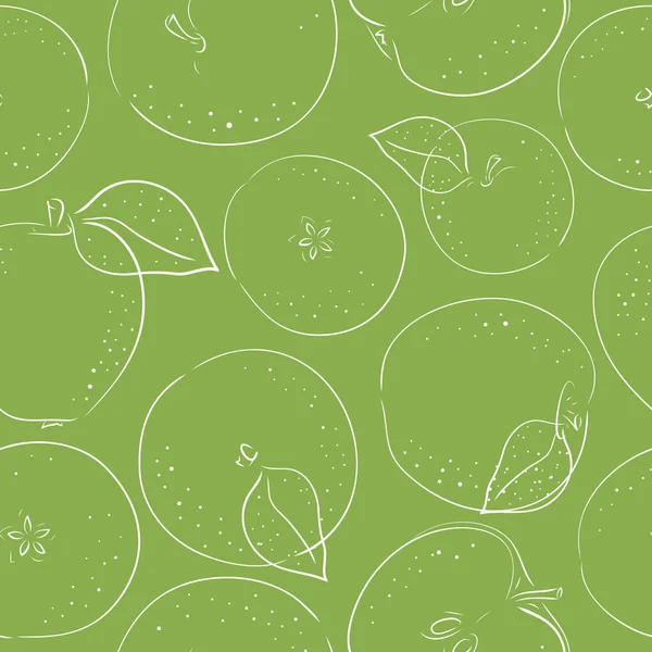 Seamless Vector Pattern Hand Drawn Sketch Apples Green Background Line — Stock Vector