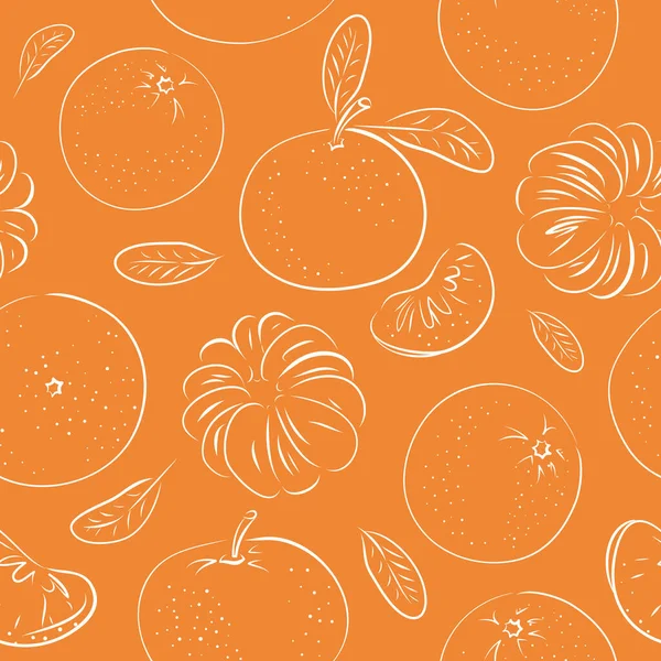 Naranjas Frescas Mandarinas Hojas Fondo Fondo Superpuesto Dibujado Mano Colorido — Vector de stock