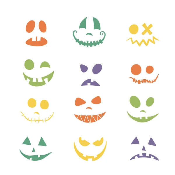 Set Von Halloween Gesichtern Mit Unterschiedlichen Emotionen Der Freude Neugier — Stockvektor