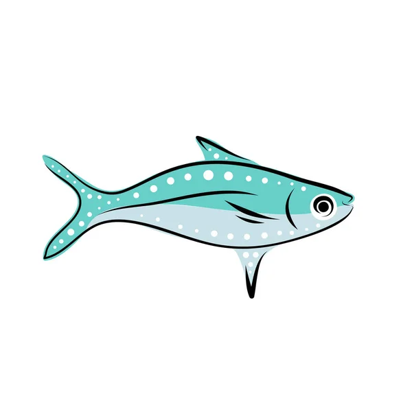 パステルカラーの手描き魚や海洋生物ステッカーコレクション — ストックベクタ