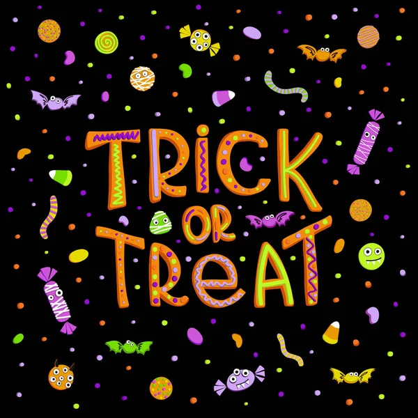 Affiche Avec Inscription Trick Treat Calligraphie Vacances Halloween Lettrage Festif — Image vectorielle