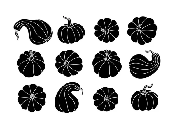 Silueta Calabaza Feliz Día Acción Gracias Temporada Cosecha Conjunto Ilustraciones — Vector de stock