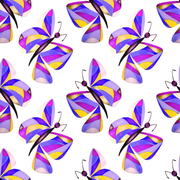 抽象蝶と装飾的なシームレスパターン 美しい夏の印刷物 カラフルな創造的なパターン — ストック写真