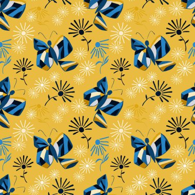 Soyut kelebeklerle yaratıcılığı kusursuz desen. Güzel bir yaz baskısı. Renkli çiçek arkaplanı.