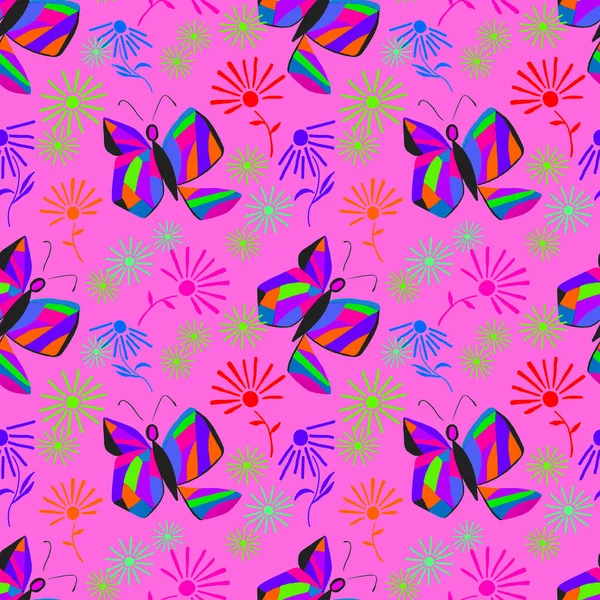 Creatief Naadloos Patroon Met Abstracte Vlinders Mooie Zomerprint Kleurrijke Bloem — Stockfoto