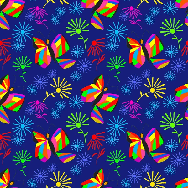 Creatief Naadloos Patroon Met Abstracte Vlinders Mooie Zomerprint Kleurrijke Bloem — Stockfoto