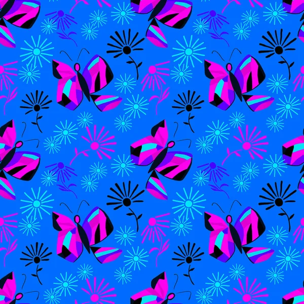 Creative Seamless Pattern Abstract Butterflies Beautiful Summer Print Colorful Flower — Stock Photo, Image