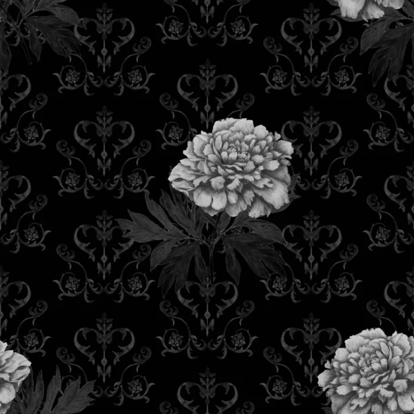 Abstraktní Bezešvý Vzor Kvetoucími Pivoňkami Dekorativním Pozadí Letní Květinový Tisk — Stock fotografie
