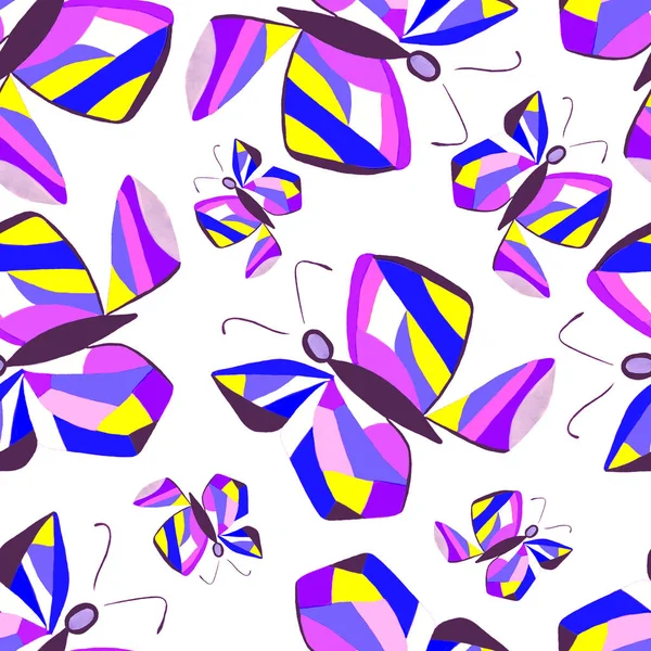 Creatief Naadloos Patroon Met Abstracte Vlinders Mooie Zomerprint Kleurrijk Decoratief — Stockfoto