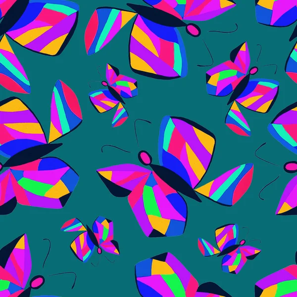 Kreatywny Bezszwowy Wzór Abstrakcyjnymi Motylami Piękny Letni Druk Kolorowy Wzór — Zdjęcie stockowe