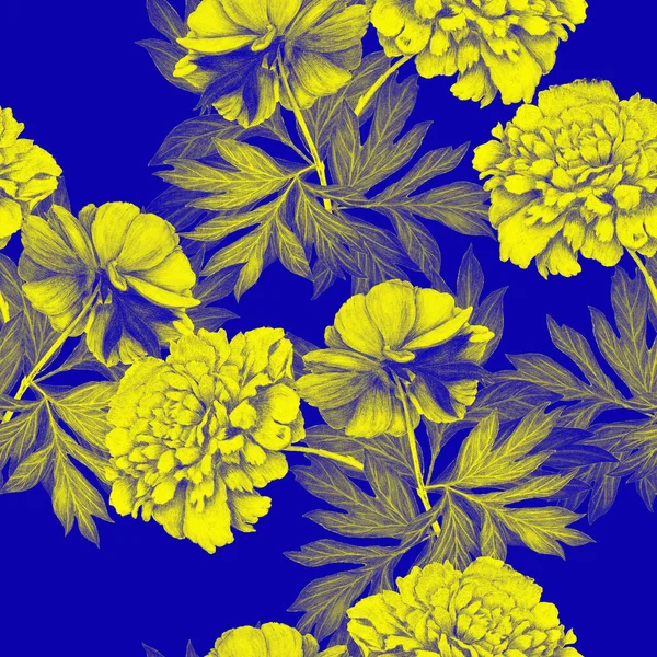 Padrão Sem Costura Floral Com Belas Peônias Florescendo Vintage Botânico — Fotografia de Stock