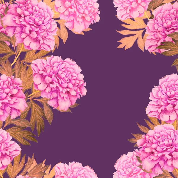 Florales Nahtloses Muster Mit Schönen Blühenden Pfingstrosen Botanischer Pfingstrosenblütendruck Sommer — Stockfoto