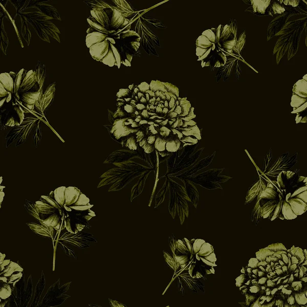 Floral Seamless Pattern Beautiful Blooming Peonies Vintage Botanic Peony Flower — Stock Photo, Image