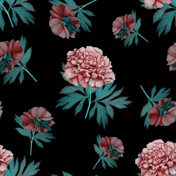 Patrón Sin Costura Floral Con Hermosas Peonías Florecientes Vintage Estampado —  Fotos de Stock