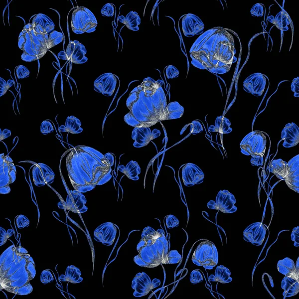 Blommigt Sömlöst Mönster Med Akvarell Skog Blommor Färgglada Natur Bakgrund — Stockfoto