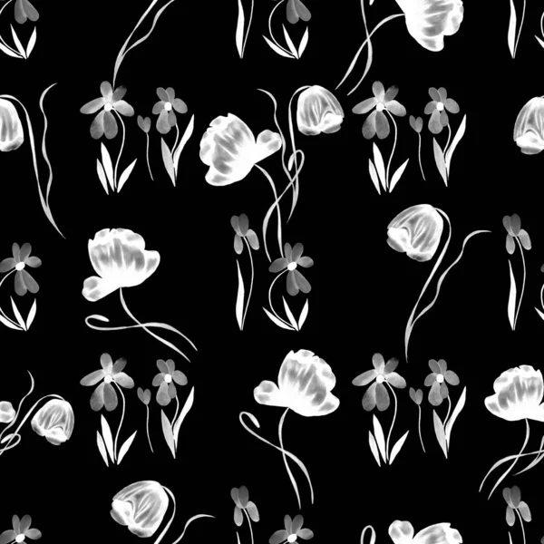 Floral Απρόσκοπτη Μοτίβο Ακουαρέλα Λουλούδια Δάσος Πολύχρωμο Φόντο Της Φύσης — Φωτογραφία Αρχείου