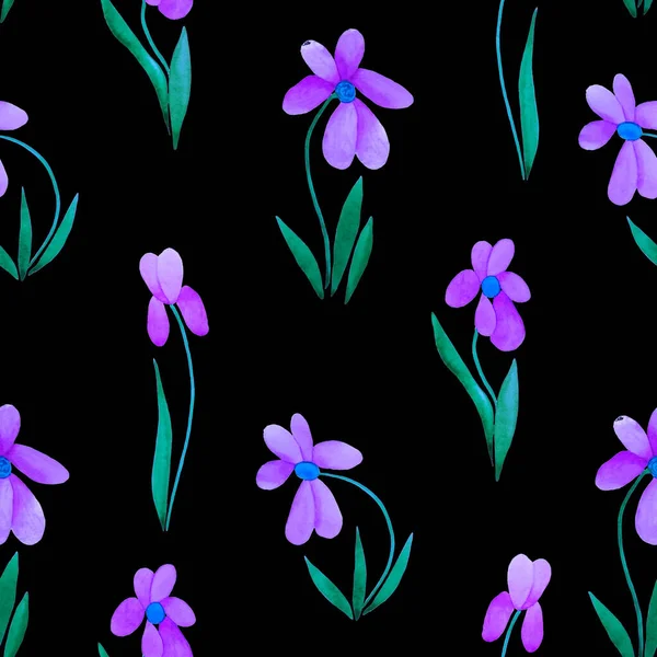 Patrón Sin Costura Floral Con Flores Acuarela Fondo Colorido Naturaleza —  Fotos de Stock