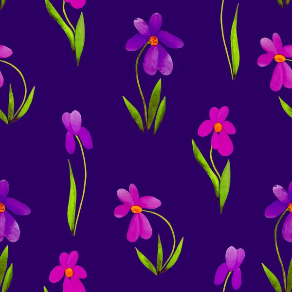 Patrón Sin Costura Floral Con Flores Acuarela Fondo Colorido Naturaleza —  Fotos de Stock