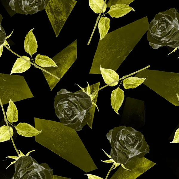 Florales Nahtloses Muster Mit Aquarellrosen Auf Geometrischem Hintergrund Handgezeichnete Illustration — Stockfoto