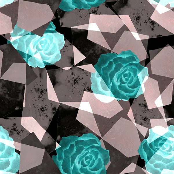 Αφηρημένη Ακουαρέλα Αδιάλειπτη Μοτίβο Τριαντάφυλλα Γεωμετρικό Φόντο Τέχνη Μοντέρνο Στυλ — Φωτογραφία Αρχείου
