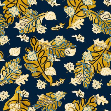 Suluboya yapraklı, soyut, pürüzsüz desen. Güzel, doğal sonbahar baskısı. Renkli el çizimi illüstrasyon.