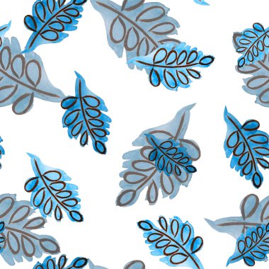 Suluboya yapraklı, soyut, pürüzsüz desen. Rowan. Güzel, doğal sonbahar baskısı. Renkli el çizimi illüstrasyon.