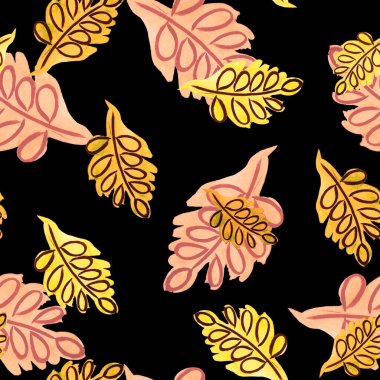 Suluboya yapraklı, soyut, pürüzsüz desen. Rowan. Güzel, doğal sonbahar baskısı. Renkli el çizimi illüstrasyon.