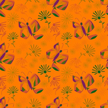 Soyut kelebeklerle dekoratif, pürüzsüz desen. Güzel bir yaz baskısı. Renkli yaratıcı desen.