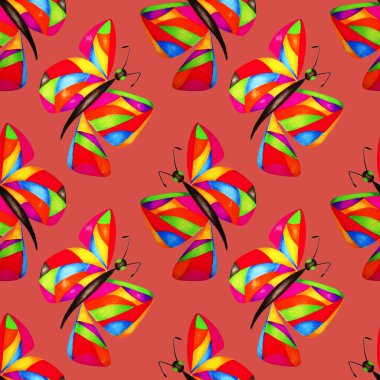 Soyut kelebeklerle dekoratif, pürüzsüz desen. Güzel bir yaz baskısı. Renkli yaratıcı desen.