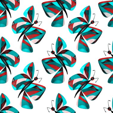 Soyut kelebeklerle dekoratif, pürüzsüz desen. Güzel bir yaz baskısı. Renkli yaratıcı desen.