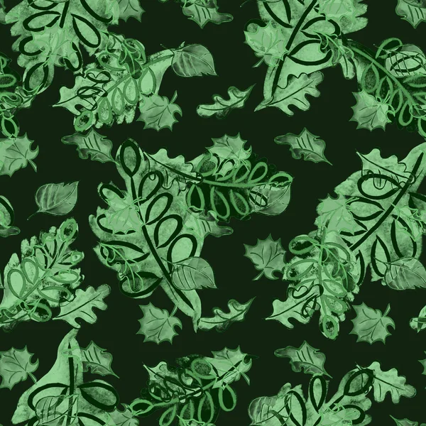 Abstraktes Nahtloses Muster Mit Aquarellblättern Schöner Natürlicher Herbstdruck Bunte Handgezeichnete — Stockfoto