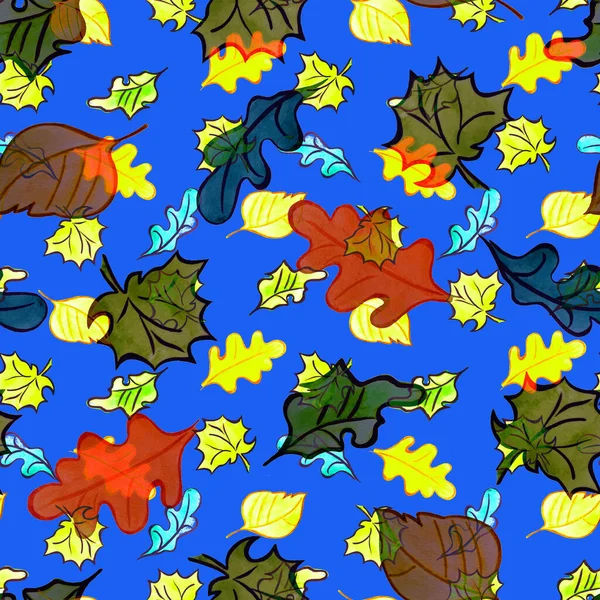 Abstraktes Nahtloses Muster Mit Aquarellblättern Schöner Natürlicher Herbstdruck Bunte Handgezeichnete — Stockfoto