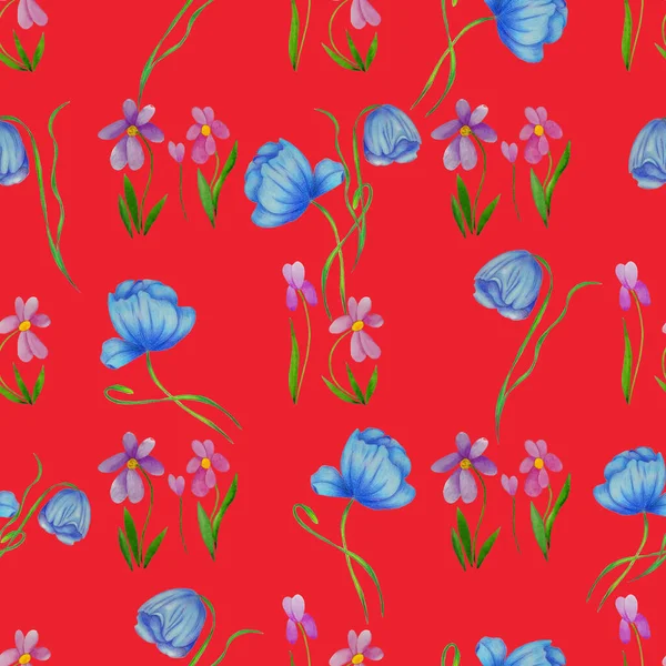 Цветочный Бесшовный Узор Акварельными Цветами Красочный Природный Фон Прекрасная Летняя — стоковое фото