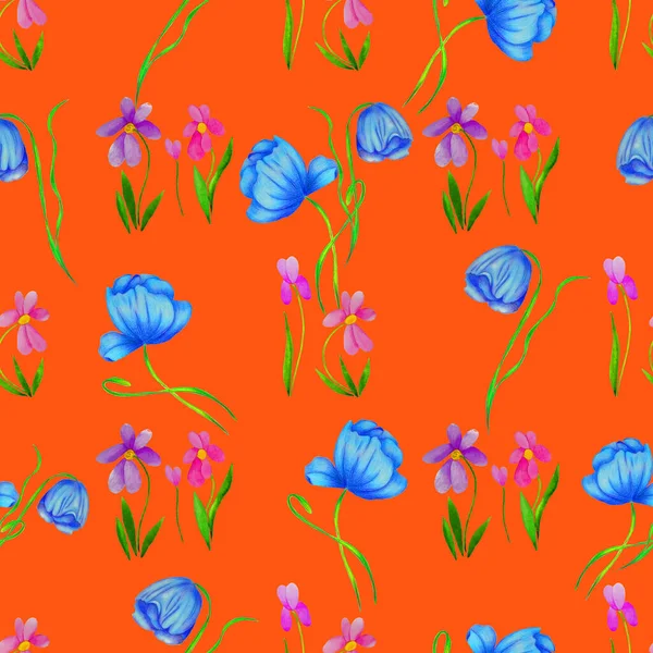 Patrón Sin Costura Floral Con Flores Acuarela Fondo Colorido Naturaleza — Foto de Stock