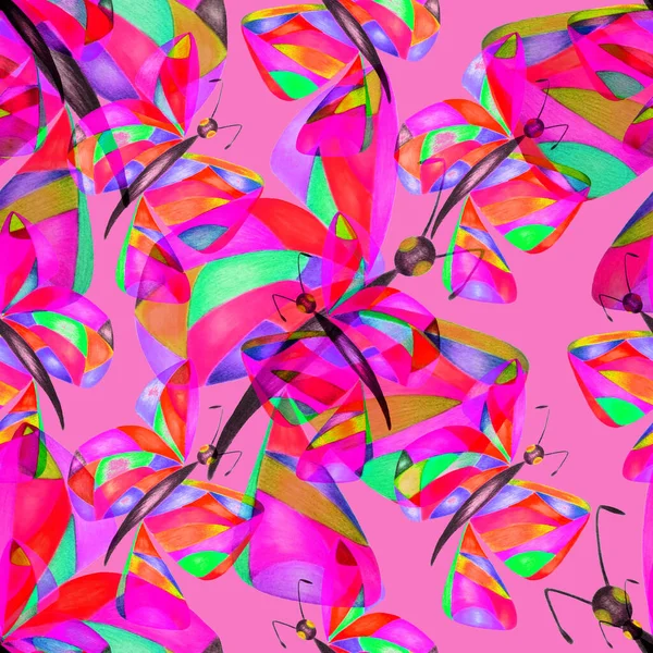 Διακοσμητικό Μοτίβο Χωρίς Ραφή Αφηρημένες Πεταλούδες Ωραία Καλοκαιρινή Εκτύπωση Πολύχρωμο — Φωτογραφία Αρχείου