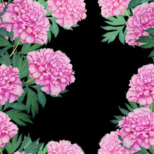 Floral Seamless Pattern Beautiful Blooming Peonies Botanical Peony Flower Print — Stock Photo, Image