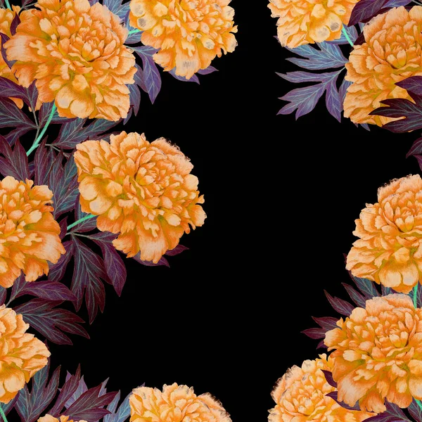 Virágos Zökkenőmentes Minta Gyönyörű Virágzó Bazsarózsa Botanikus Bazsarózsa Virág Lenyomat — Stock Fotó