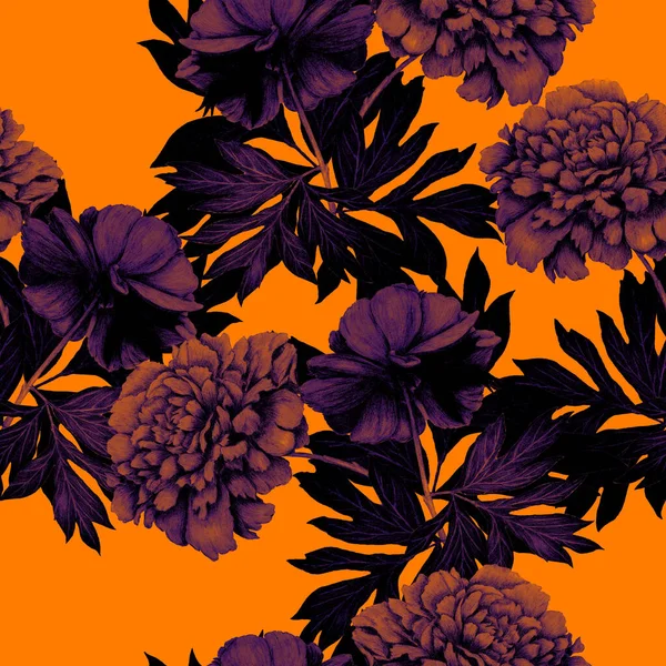 Patrón Sin Costura Floral Con Hermosas Peonías Florecientes Peonía Botánica — Foto de Stock