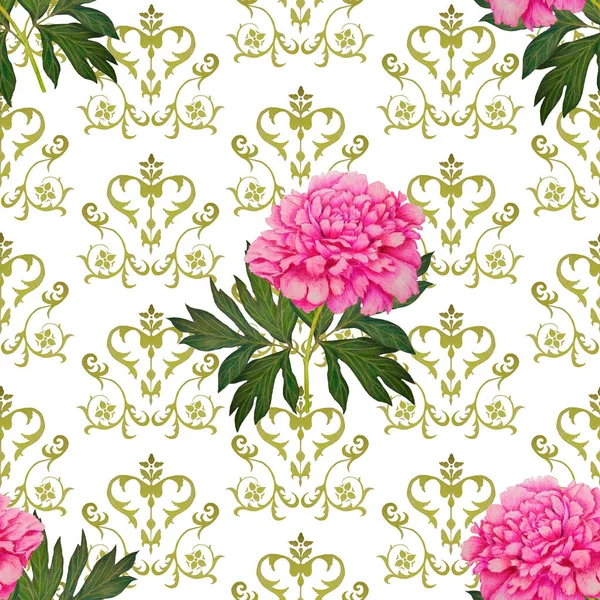 Abstract Seamless Pattern Blooming Peonies Decorative Background Vintage Floral Print — Stock Photo, Image