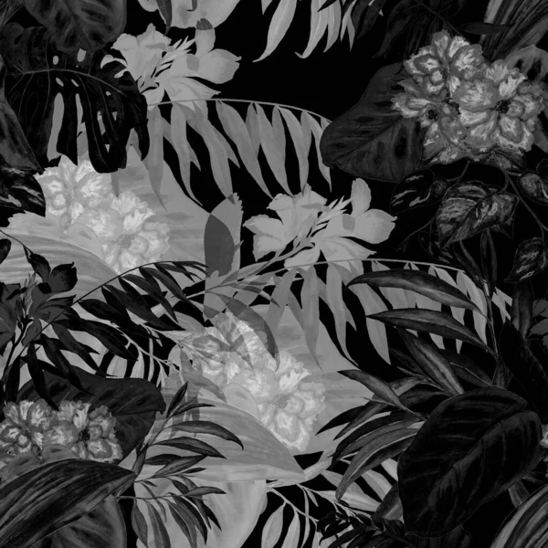 Havajské Květinové Bezešvé Vzor Akvarelem Tropických Listů Květin Exotické Květiny — Stock fotografie