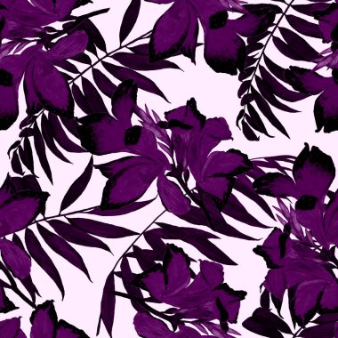 Hawaii çiçekli, suluboya tropikal çiçekli, dikişsiz desen. Egzotik Canna çiçeği. Renkli el çizimi çizimi. Tropik yaz baskısı.